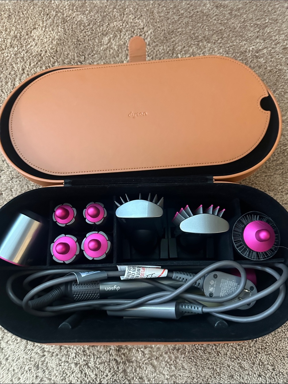 Dyson Airwrap Complete Set in Pink with Tan Travel Case